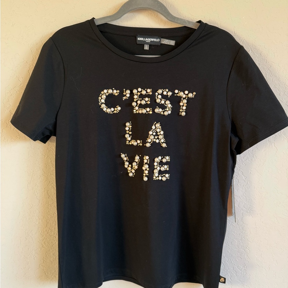 Karl Lagerfeld Black 'C'est La Vie' Embellished Tee